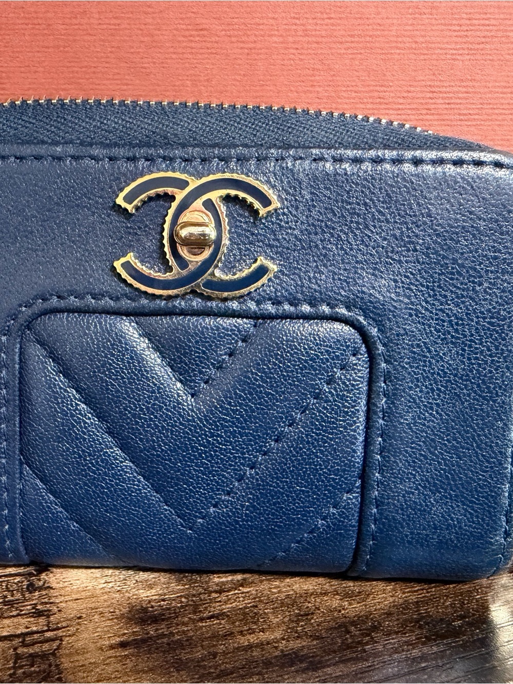 CHANEL Blue Quilted Leather Wallet with Gold CC Turnlock